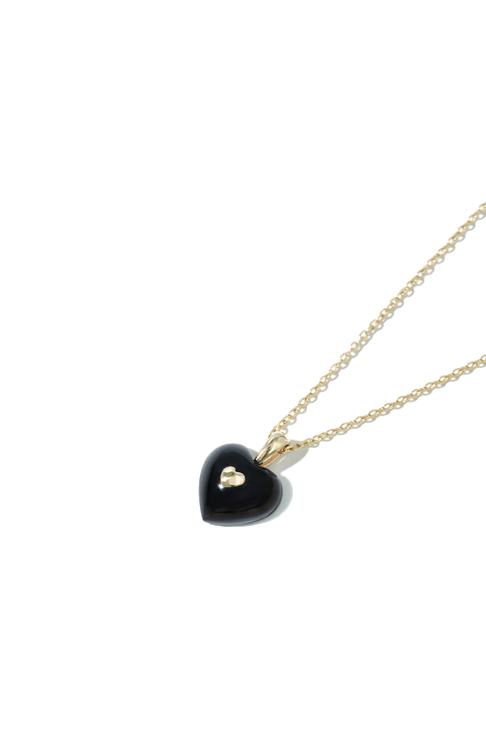 VERY VINTAGE TINY BLACK GOLD HEART PENDANT NECKLACE