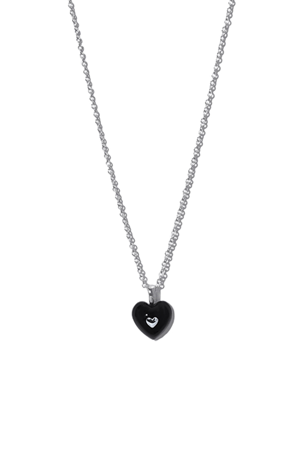 VERY VINTAGE TINY BLACK SILVER HEART PENDANT NECKLACE