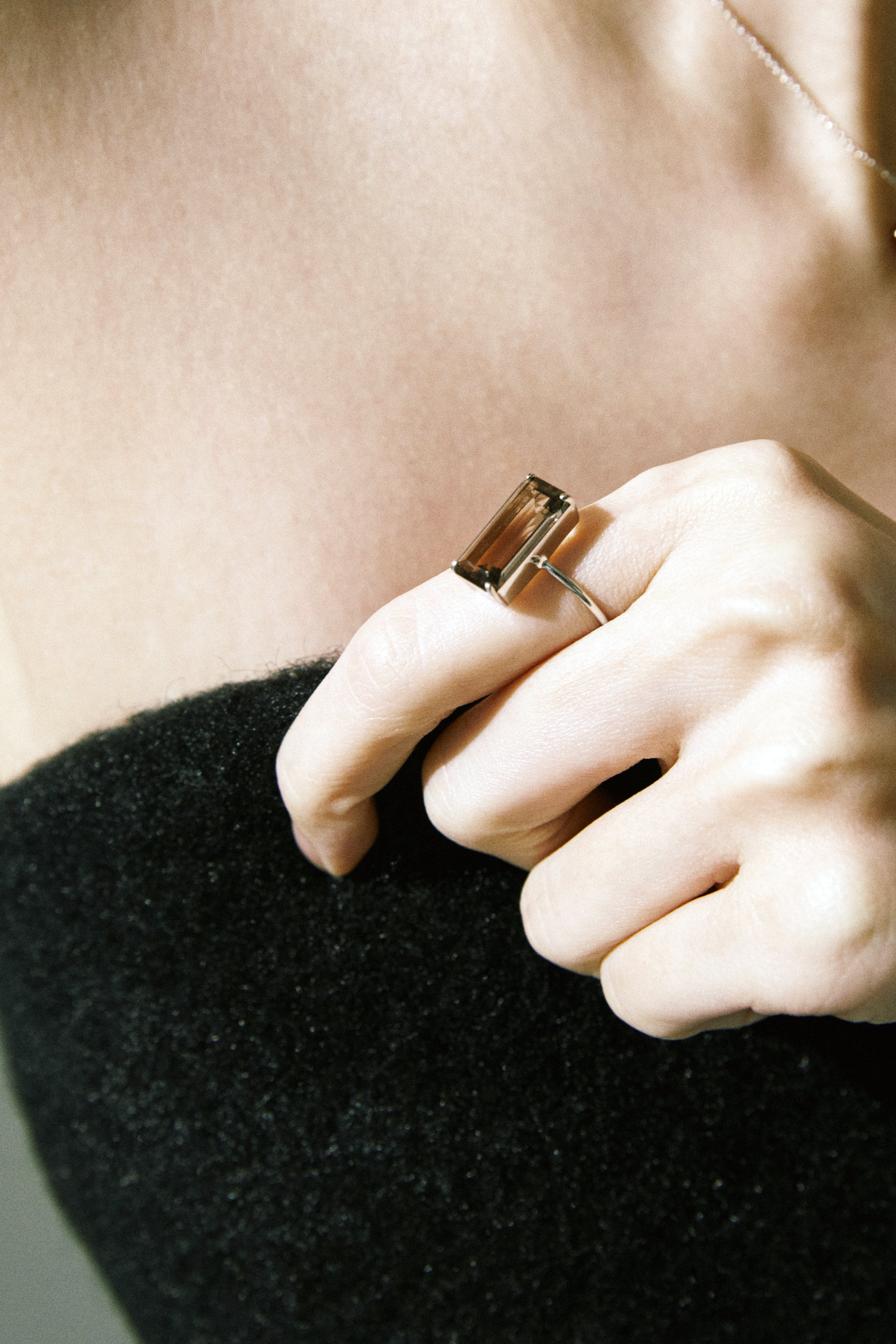 SMOKY QUARTZ CHUNKY SQUARE RING