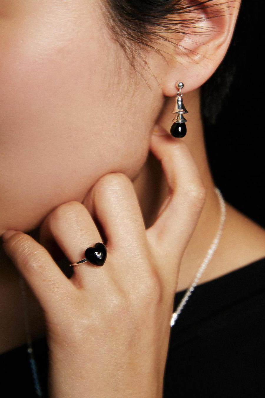 BLACK BELL SILVER EARRINGS