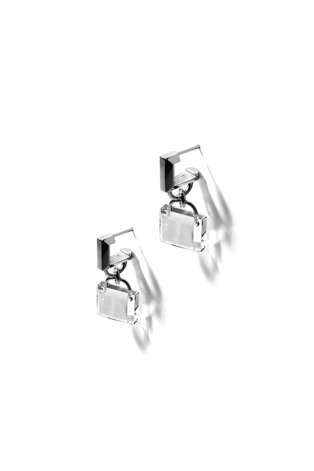 COLORLESS PADLOCK DOUBLE EARRINGS