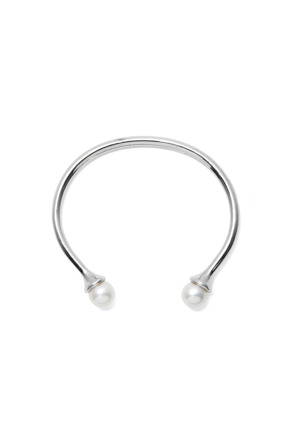 COLD WHITE DOUBLE PEARL OPEN BRACELET