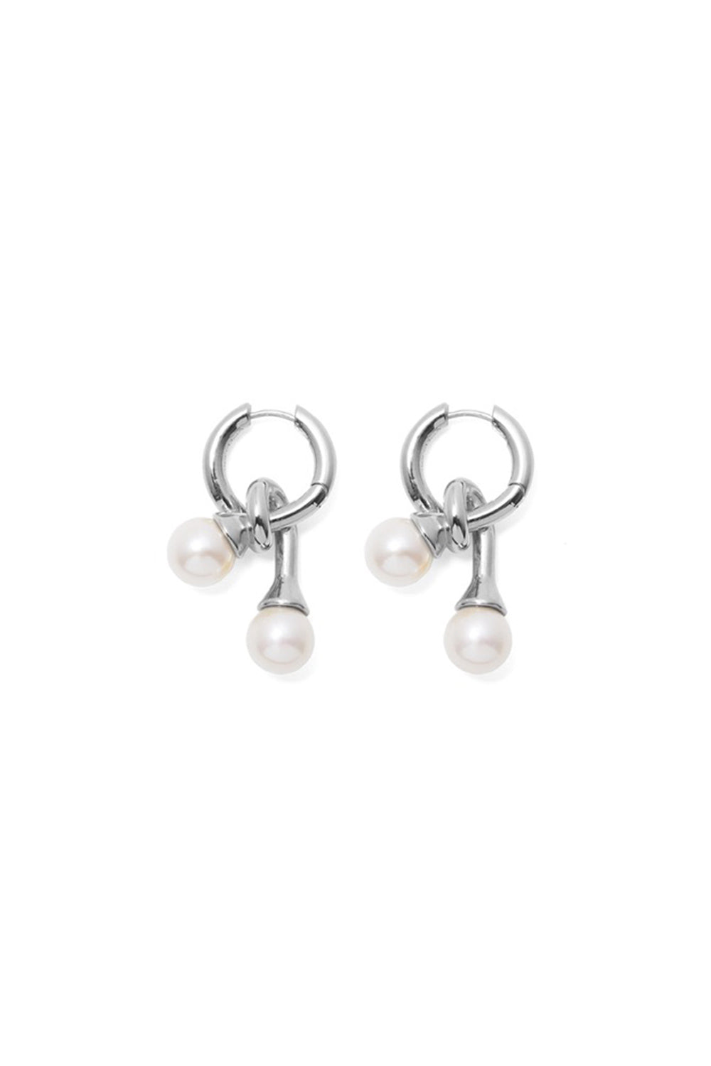 COLD WHITE DOUBLE PEARL SWIRL DROP EARRINGS