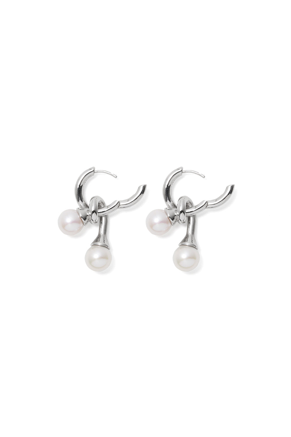 COLD WHITE DOUBLE PEARL SWIRL DROP EARRINGS