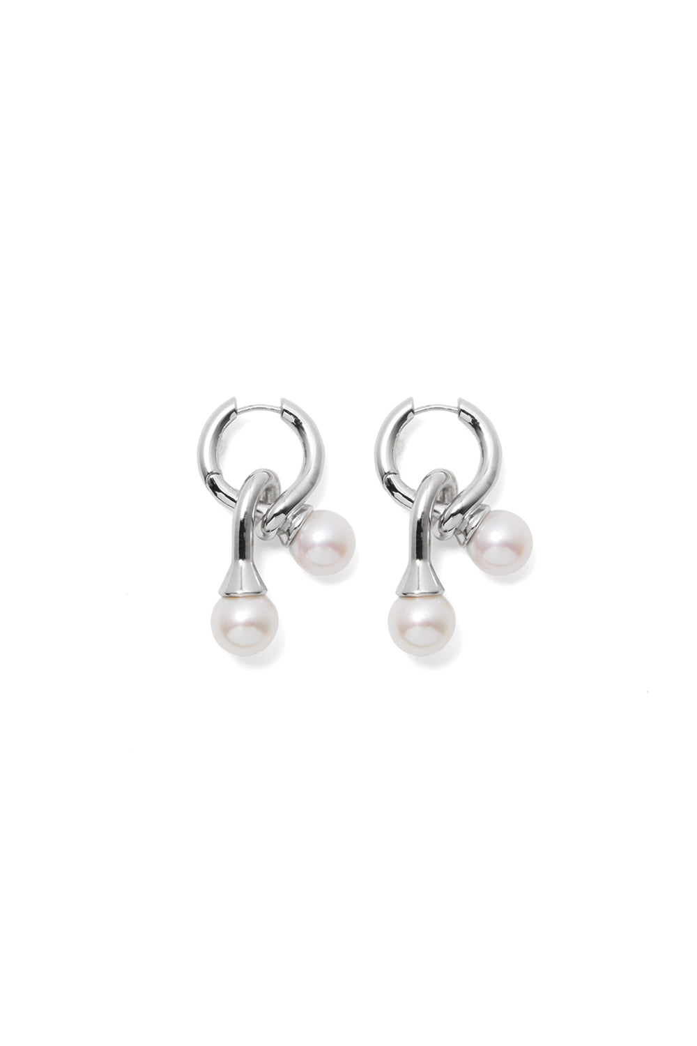 COLD WHITE DOUBLE PEARL SWIRL DROP EARRINGS