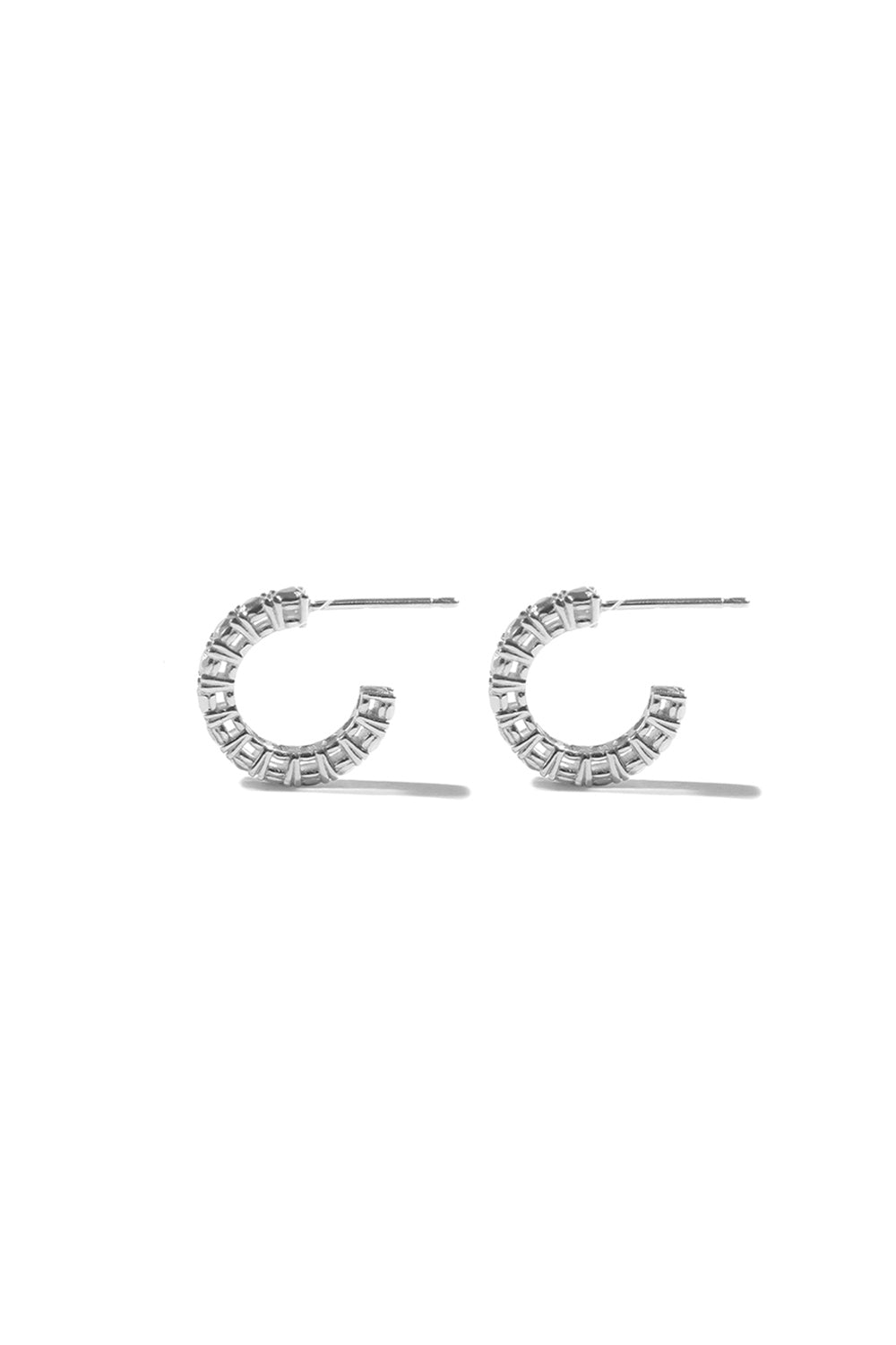 SILVER DIAMOND TENNIS HOOP EARRINGS M