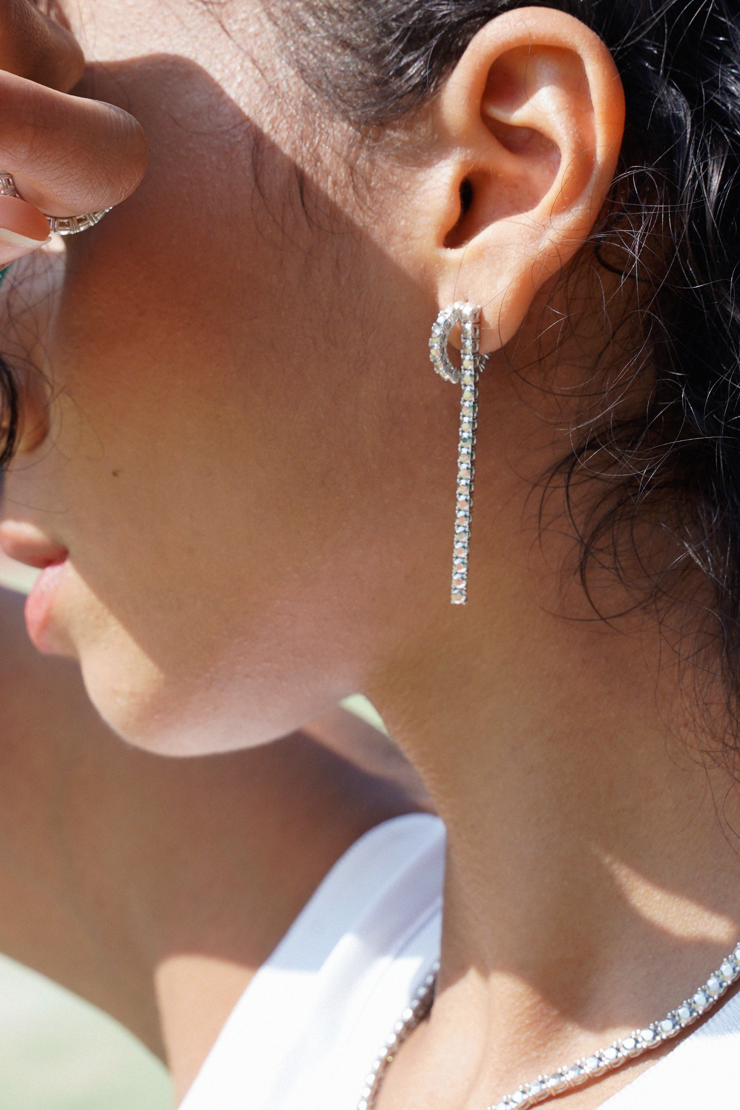 SILVER DIAMOND TENNIS DROP EARRINGS