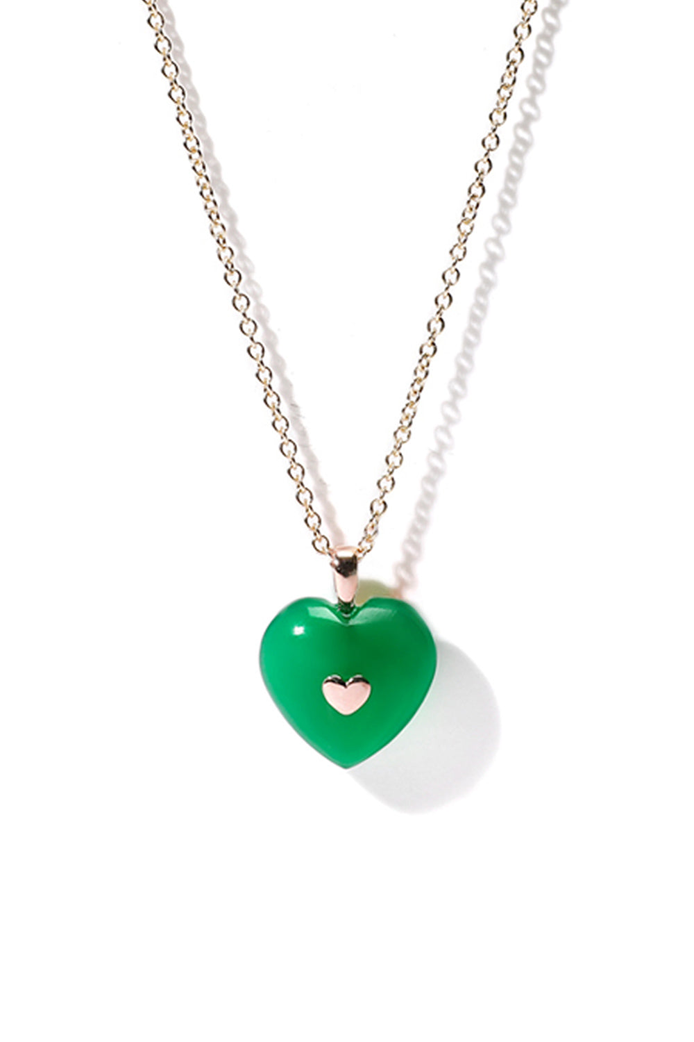 VERY VINTAGE BIG GREEN CHALCEDONY HEART PENDANT NECKLACE