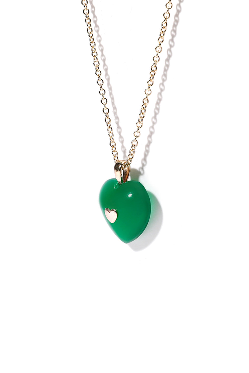 VERY VINTAGE BIG GREEN CHALCEDONY HEART PENDANT NECKLACE