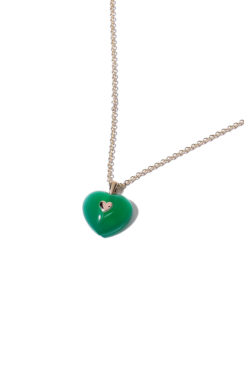 VERY VINTAGE BIG GREEN CHALCEDONY HEART PENDANT NECKLACE