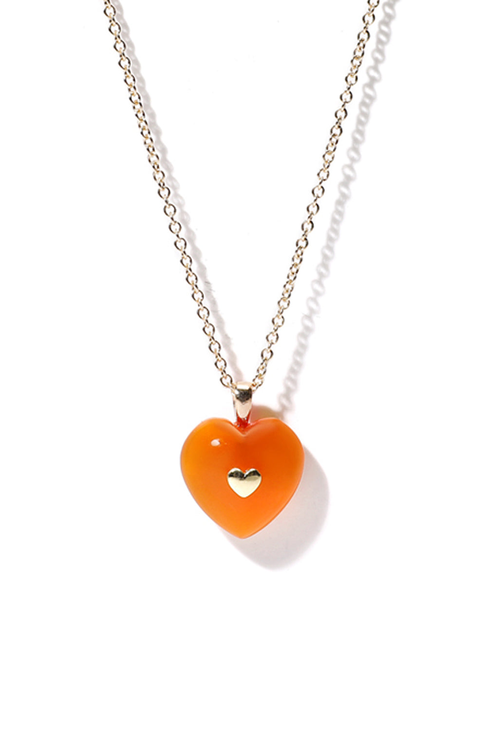 VERY VINTAGE BIG ORANGE CHALCEDONY HEART PENDANT NECKLACE