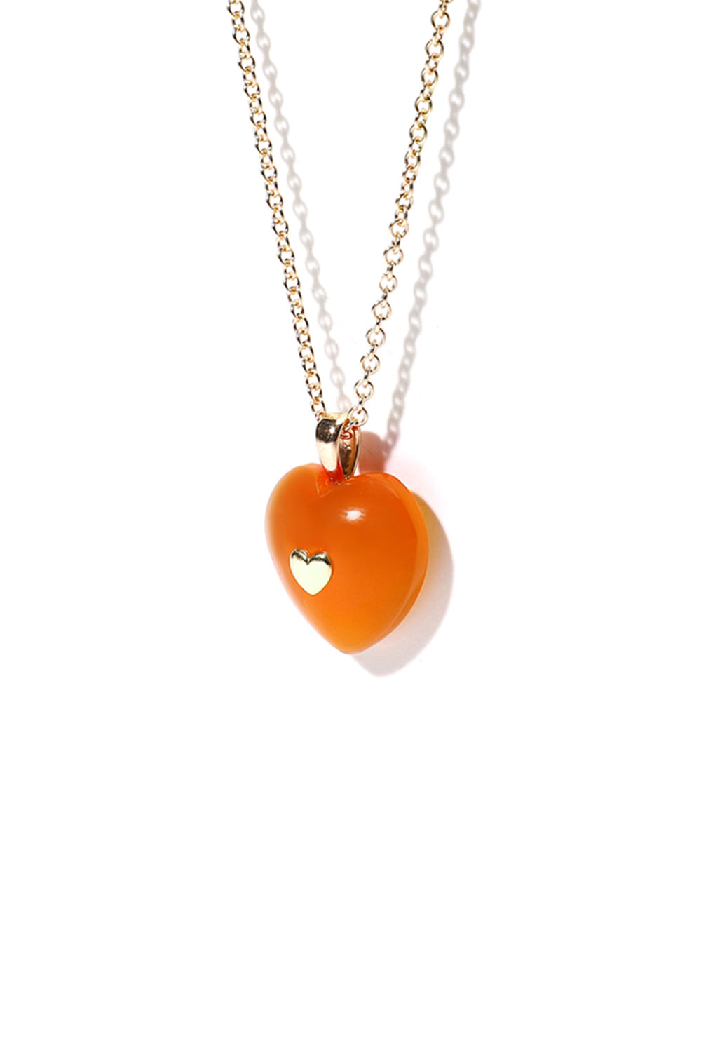 VERY VINTAGE BIG ORANGE CHALCEDONY HEART PENDANT NECKLACE