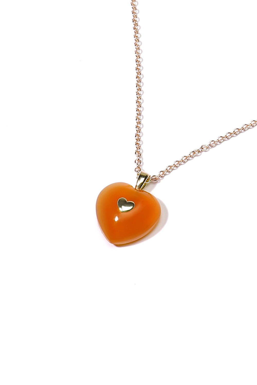 VERY VINTAGE BIG ORANGE CHALCEDONY HEART PENDANT NECKLACE