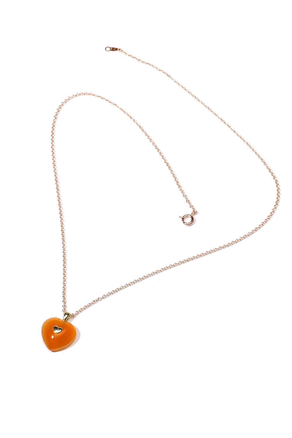 VERY VINTAGE BIG ORANGE CHALCEDONY HEART PENDANT NECKLACE