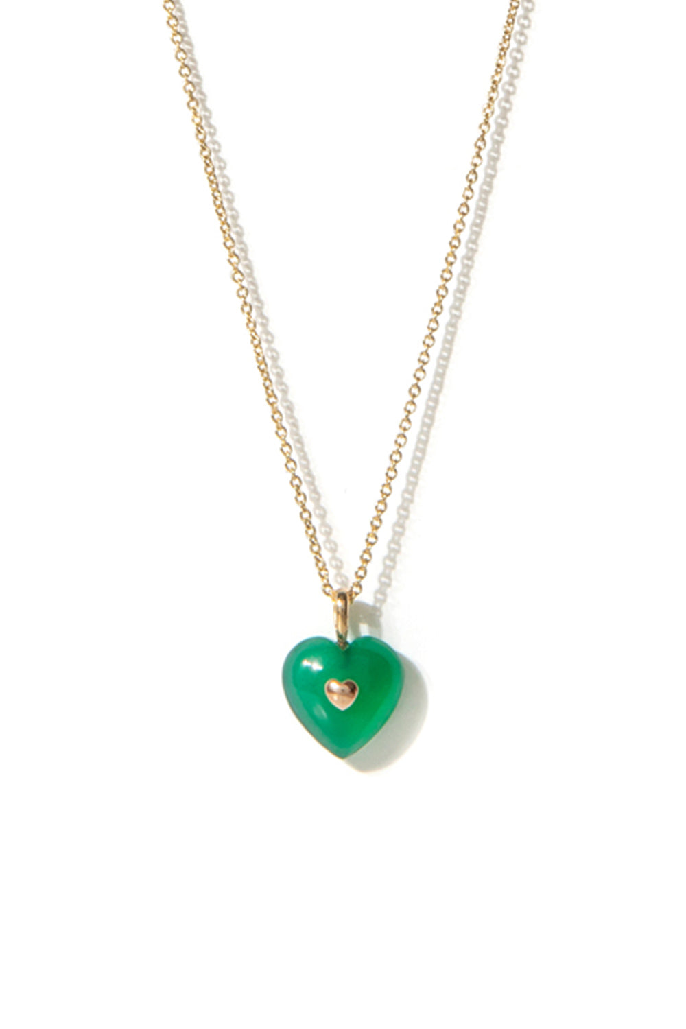 VERY VINTAGE GREEN CHALCEDONY HEART PENDANT NECKLACE