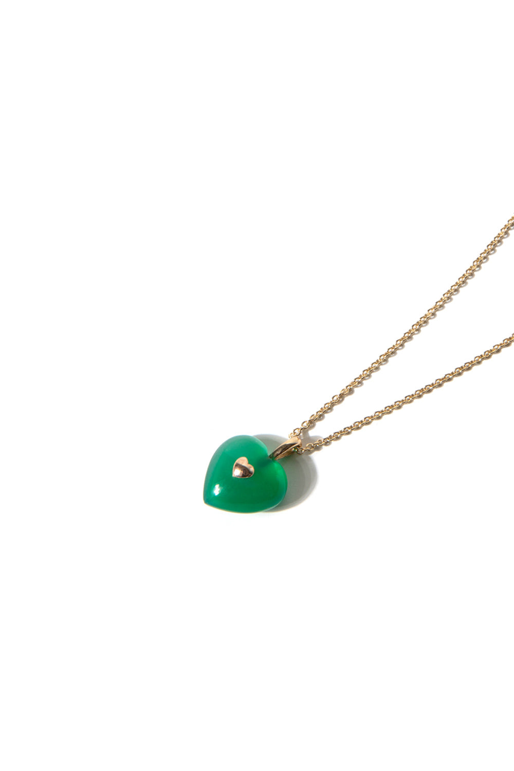 VERY VINTAGE GREEN CHALCEDONY HEART PENDANT NECKLACE