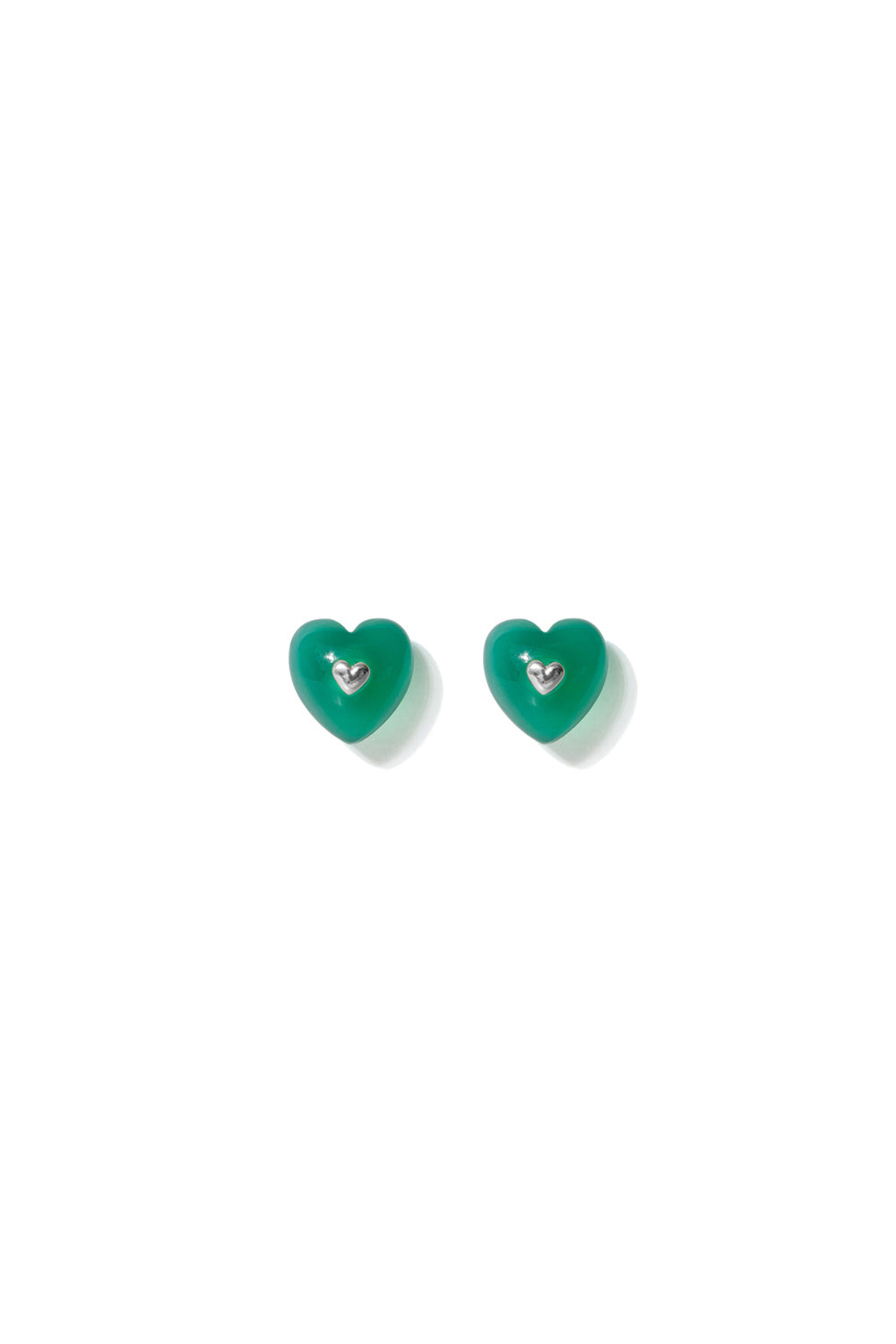 VERY VINTAGE GREEN CHALCEDONY SILVER HEART EARRINGS