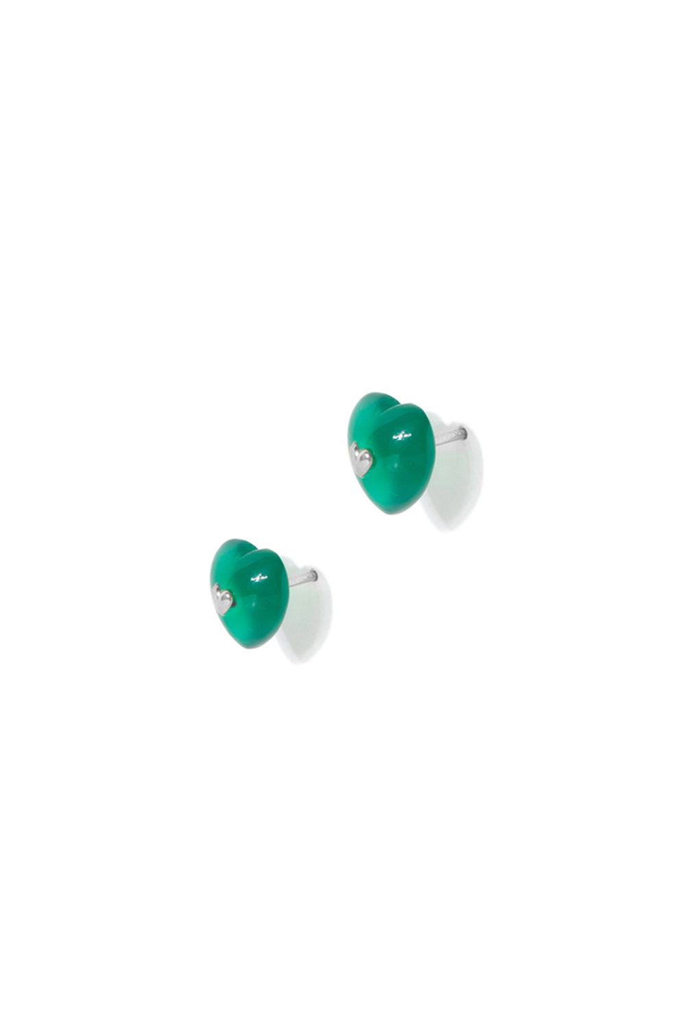 VERY VINTAGE GREEN CHALCEDONY SILVER HEART EARRINGS