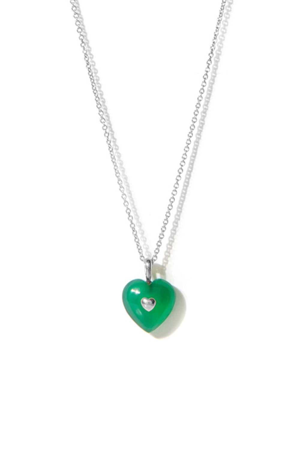 VERY VINTAGE GREEN CHALCEDONY SILVER HEART PENDANT NECKLACE