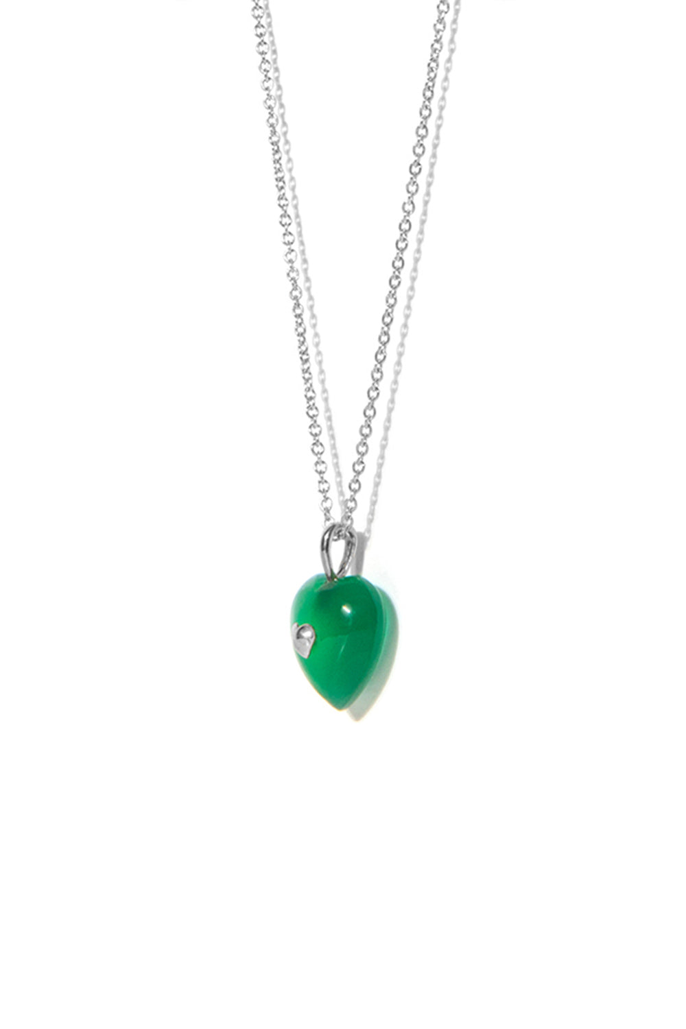 VERY VINTAGE GREEN CHALCEDONY SILVER HEART PENDANT NECKLACE