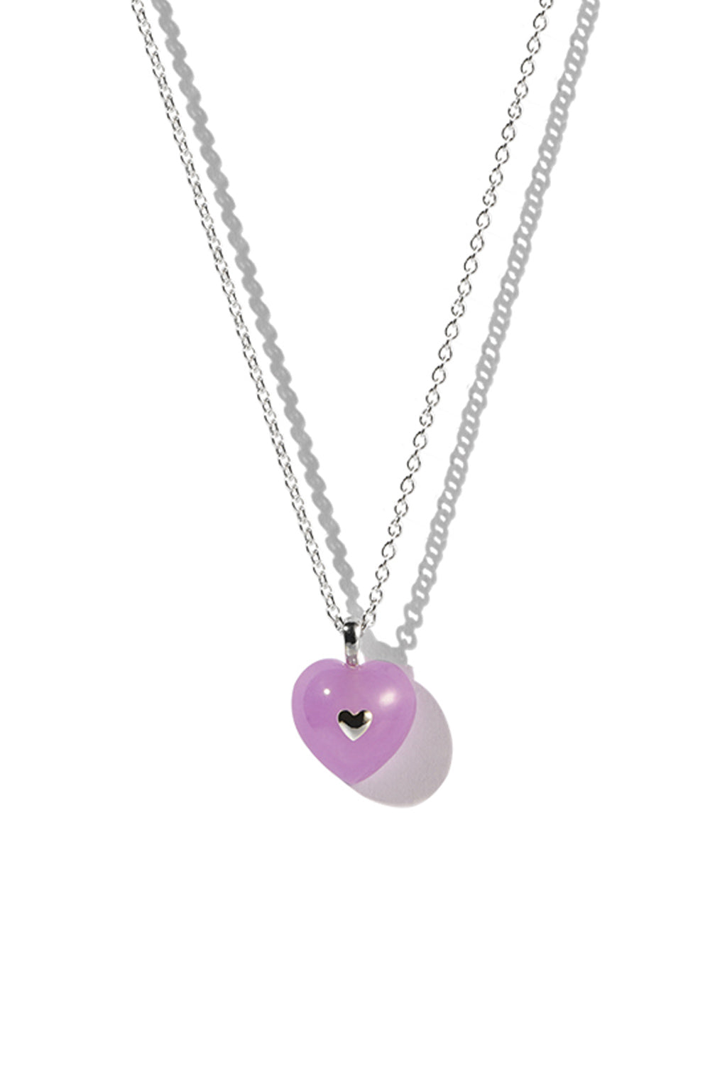 VERY VINTAGE LILAC QUARTZ HEART PENDANT NECKLACE