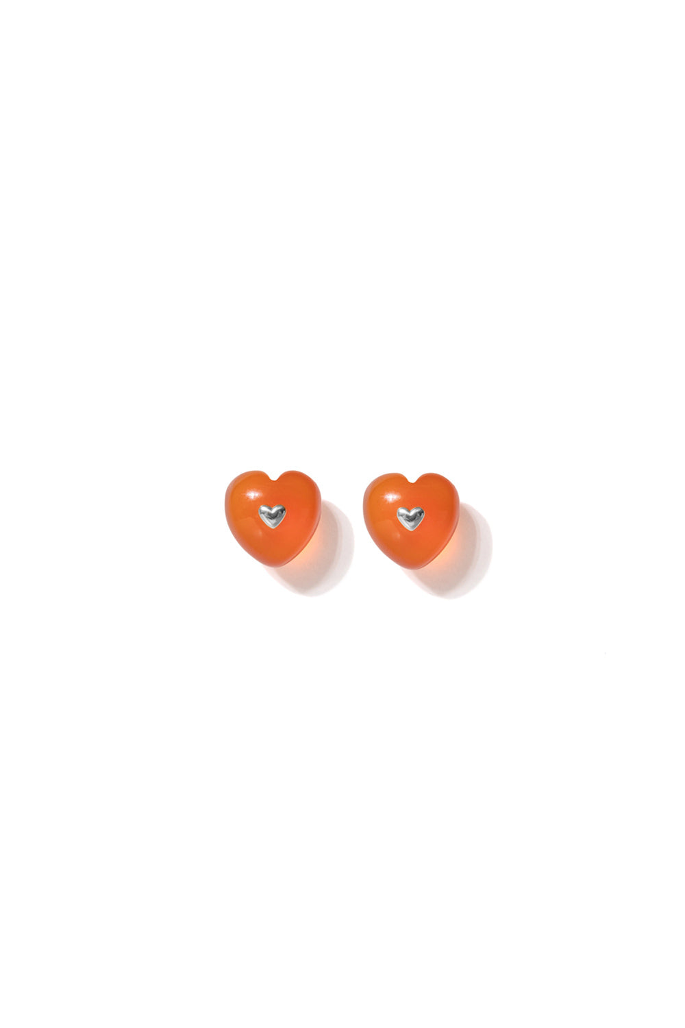 VERY VINTAGE ORANGE CHALCEDONY SILVER HEART EARRINGS