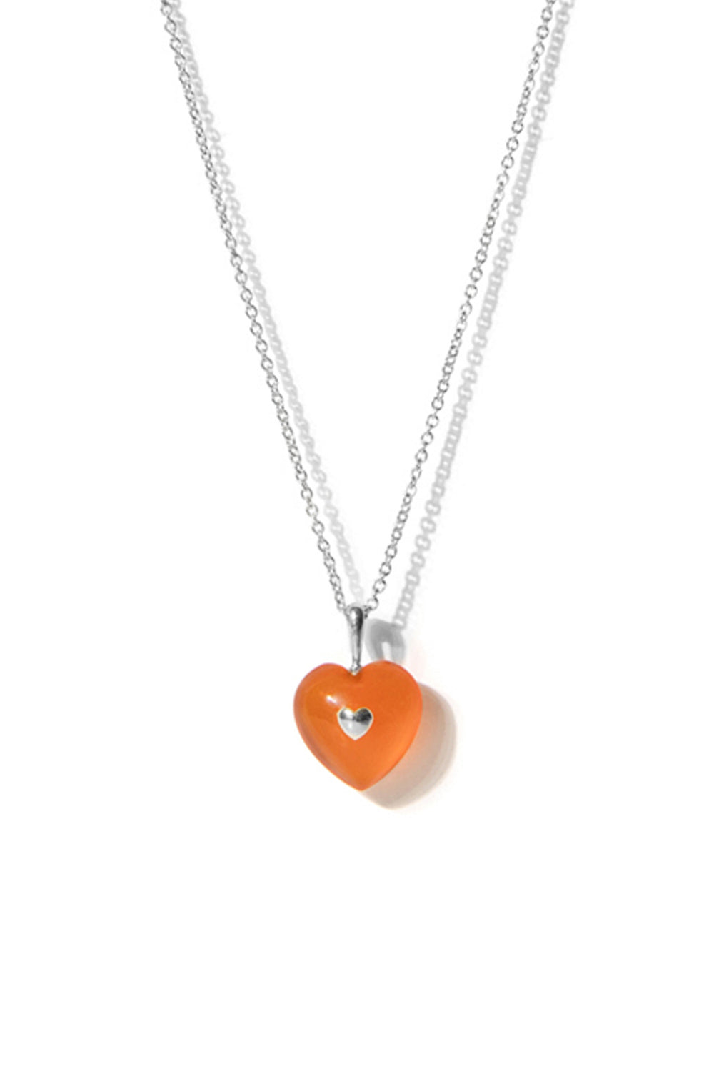 VERY VINTAGE ORANGE CHALCEDONY SILVER HEART PENDANT NECKLACE