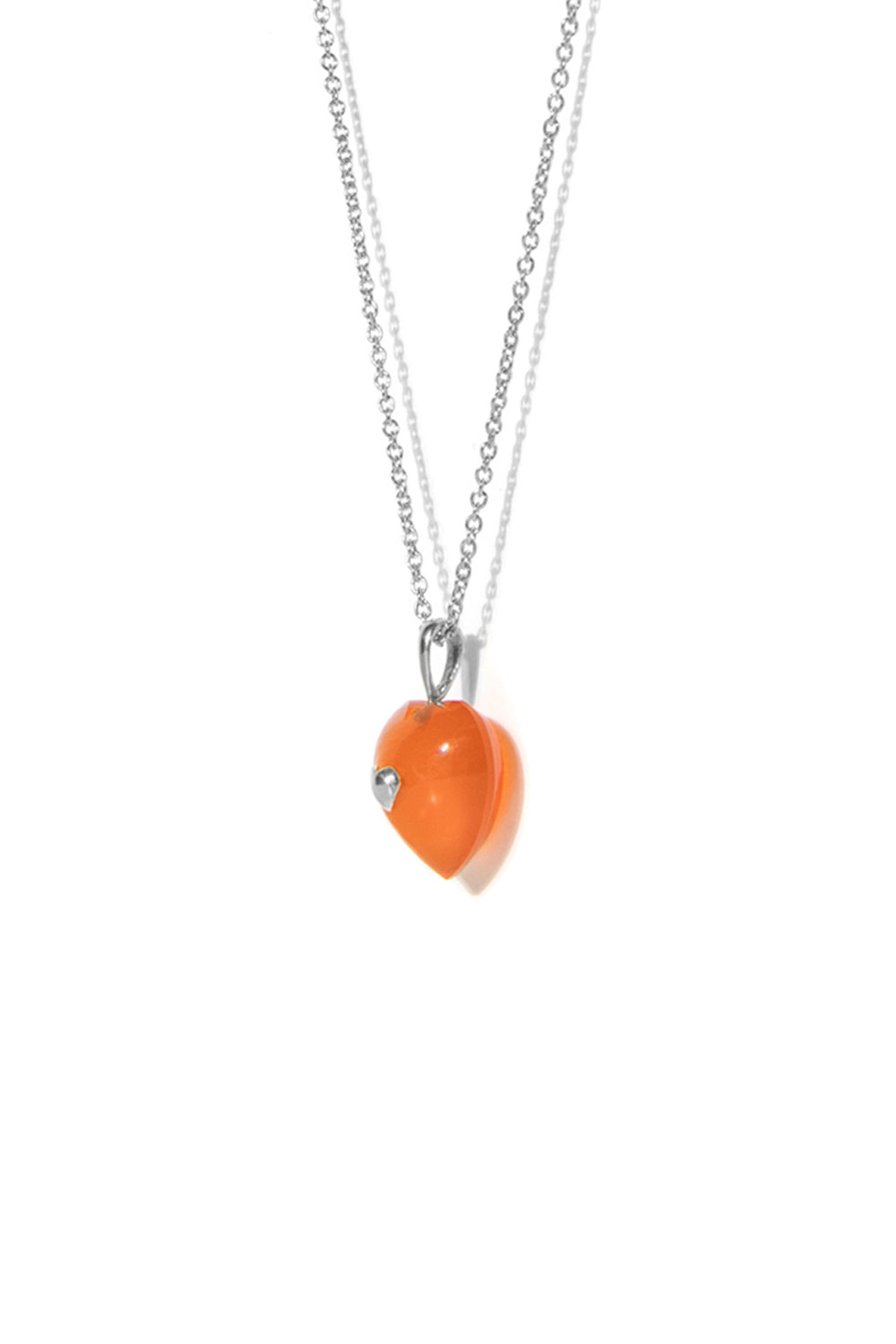 VERY VINTAGE ORANGE CHALCEDONY SILVER HEART PENDANT NECKLACE