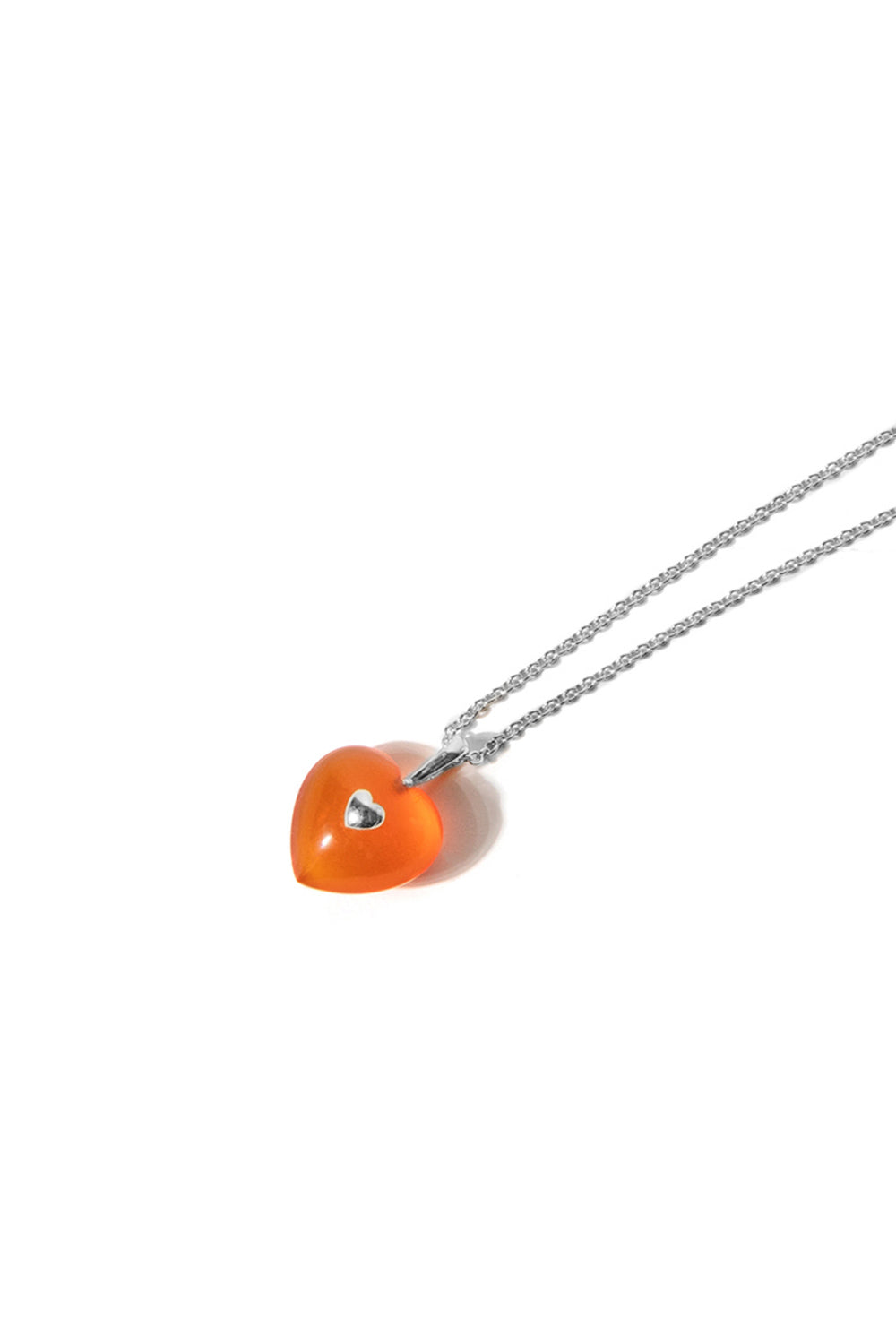 VERY VINTAGE ORANGE CHALCEDONY SILVER HEART PENDANT NECKLACE