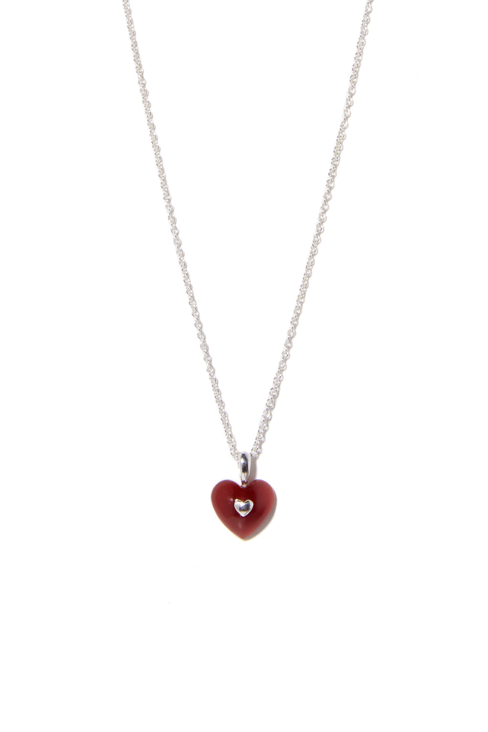 VERY VINTAGE TINY RED SILVER HEART PENDANT NECKLACE