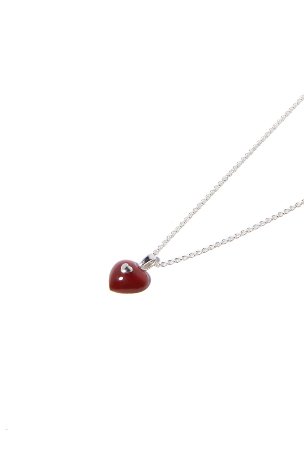 VERY VINTAGE TINY RED SILVER HEART PENDANT NECKLACE